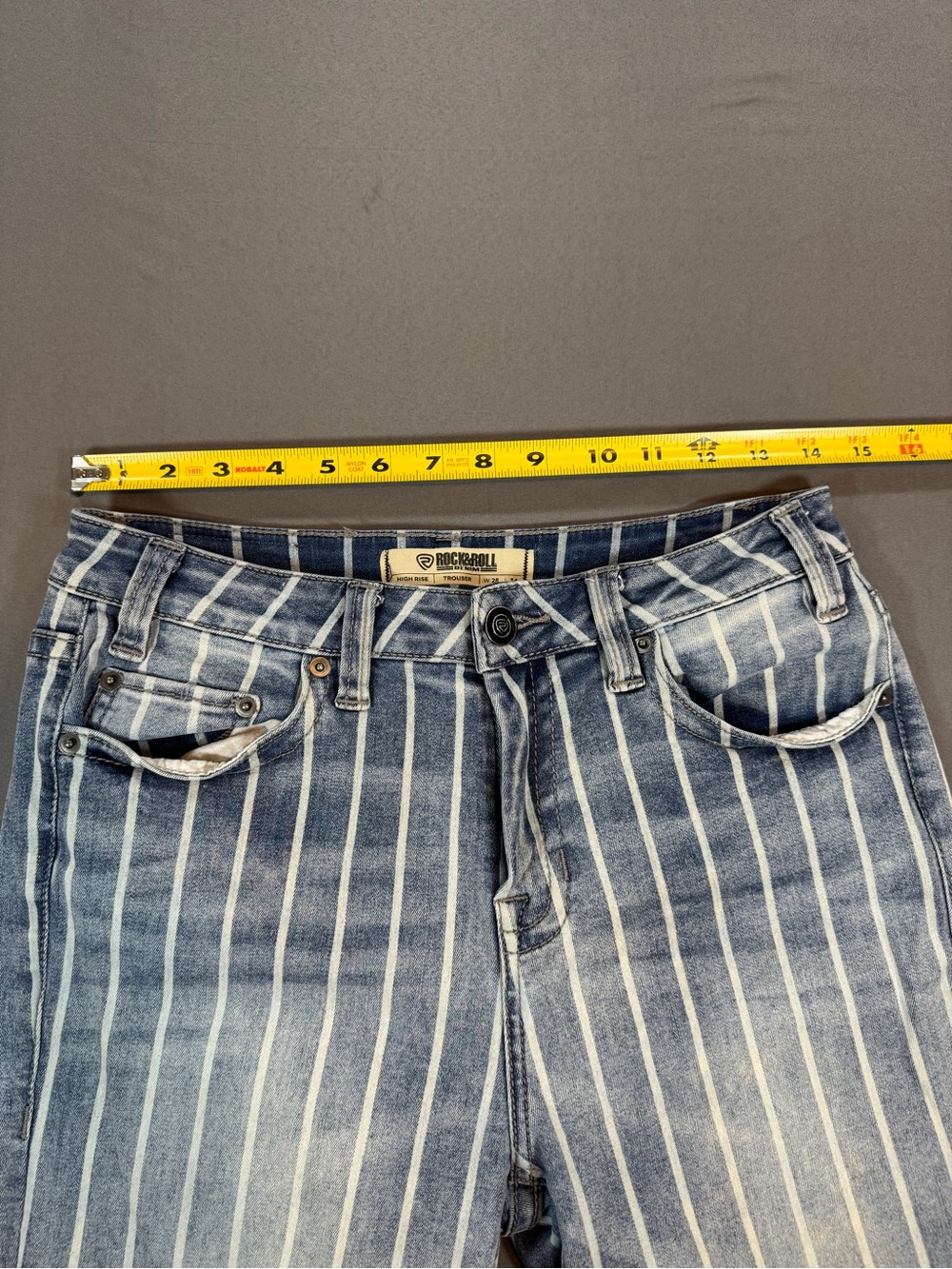 Rock & Roll Denim High Rise Striped Flare Jeans - Picture 5 of 6